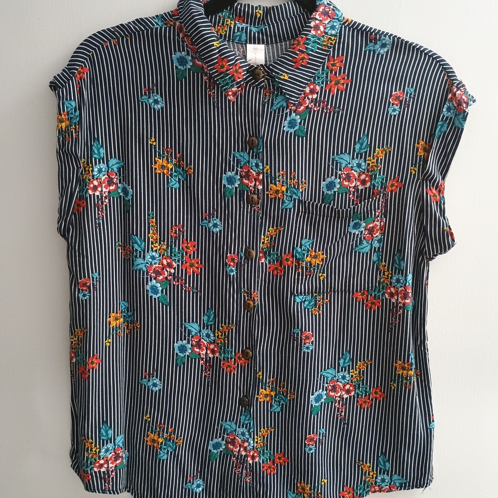 No Boundaries Striped Floral Button Down Shirt